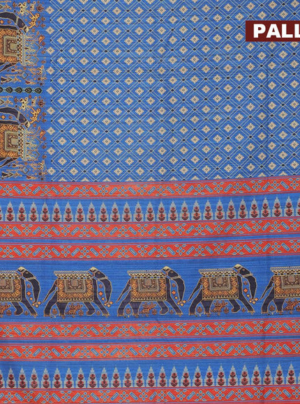 Semi matka saree blue and red with allover kalamkari prints and zari woven border - {{ collection.title }} by Prashanti Sarees