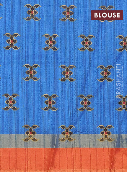 Semi matka saree blue and red with allover kalamkari prints and zari woven border - {{ collection.title }} by Prashanti Sarees