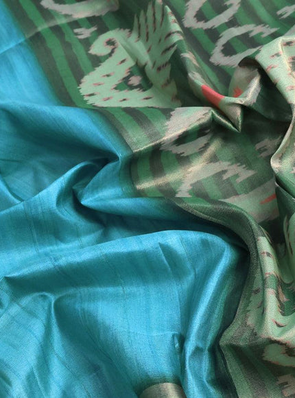 Semi matka saree cs blue and sap green shade with plain body and zari woven ikat style border - {{ collection.title }} by Prashanti Sarees