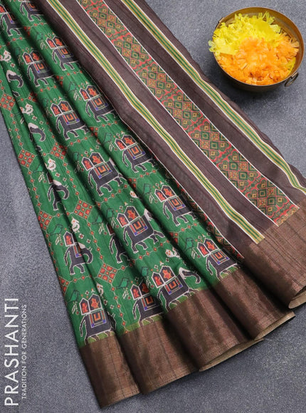 Semi matka saree green and brown with patola prints and zari woven border - {{ collection.title }} by Prashanti Sarees