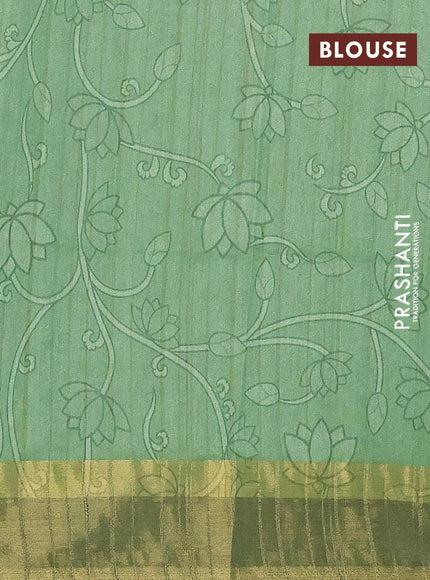 Semi matka saree green and mauve pink with allover floral prints and zari woven border - {{ collection.title }} by Prashanti Sarees