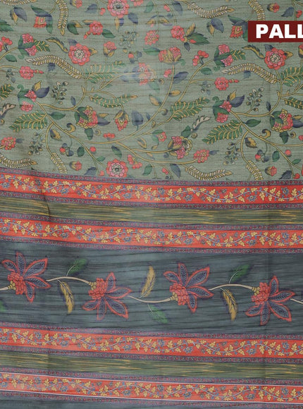 Semi matka saree green shade and orange with allover kalamkari prints and zari woven border - {{ collection.title }} by Prashanti Sarees