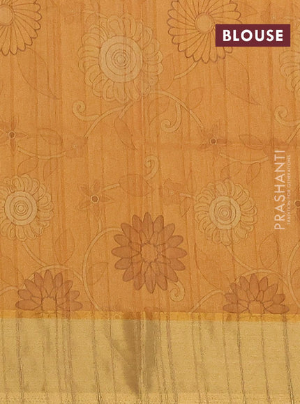 Semi matka saree mustard shade and grey with allover kalamkari prints and zari woven border - {{ collection.title }} by Prashanti Sarees