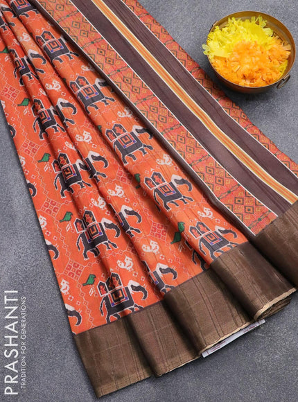 Semi matka saree orange and brown with patola prints and zari woven border - {{ collection.title }} by Prashanti Sarees