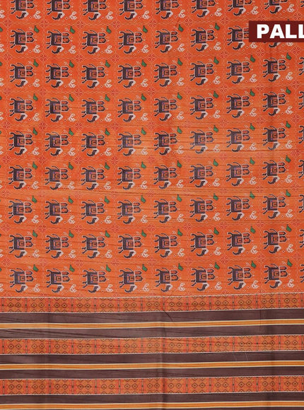 Semi matka saree orange and brown with patola prints and zari woven border - {{ collection.title }} by Prashanti Sarees