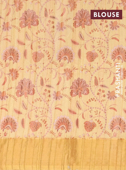 Semi matka saree pale yellow with allover floral prints and zari woven border - {{ collection.title }} by Prashanti Sarees