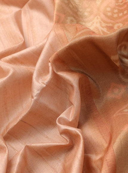 Semi matka saree peach shade and rust shade with plain body and zari woven ikat style border - {{ collection.title }} by Prashanti Sarees