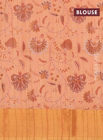 Semi matka saree peach shade with allover floral prints and zari woven border - {{ collection.title }} by Prashanti Sarees