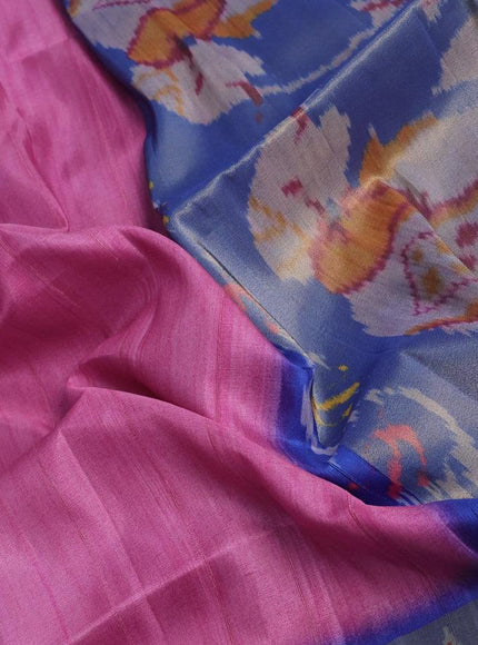 Semi matka saree pink and blue with plain body and zari woven ikat style border - {{ collection.title }} by Prashanti Sarees