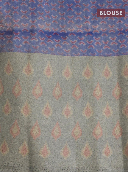 Semi matka saree pink and blue with plain body and zari woven ikat style border - {{ collection.title }} by Prashanti Sarees