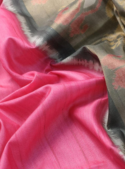 Semi matka saree pink and sap green shade with plain body and zari woven ikat style border - {{ collection.title }} by Prashanti Sarees