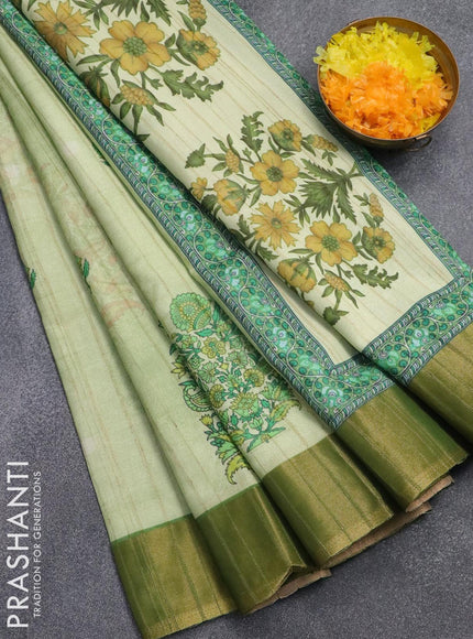 Semi matka saree pista green with floral butta prints and zari woven border - {{ collection.title }} by Prashanti Sarees