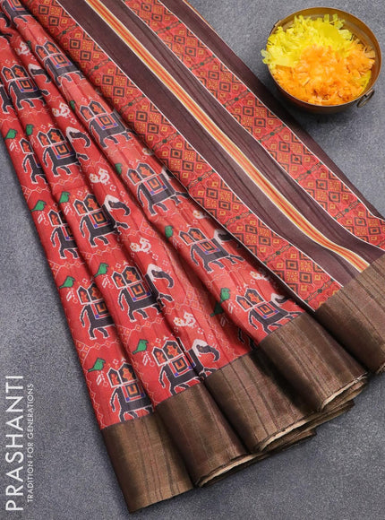 Semi matka saree red and brown with patola prints and zari woven border - {{ collection.title }} by Prashanti Sarees