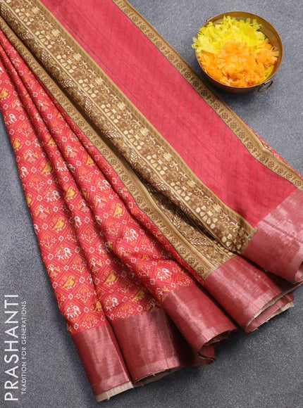 Semi matka saree red shade with allover patola prints and zari woven border - {{ collection.title }} by Prashanti Sarees