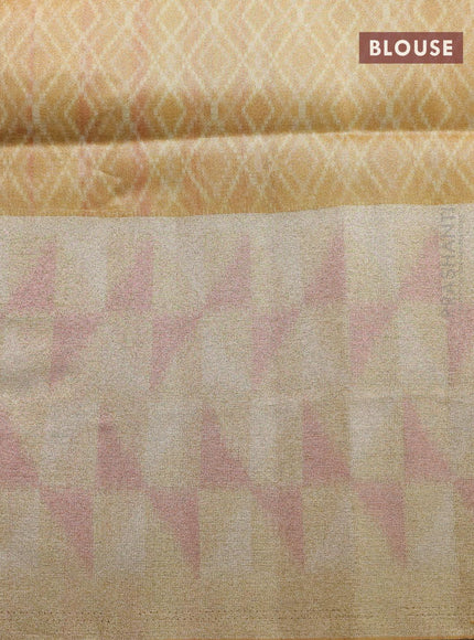 Semi matka saree reddish pink and mustard yellow with plain body and zari woven ikat style border - {{ collection.title }} by Prashanti Sarees