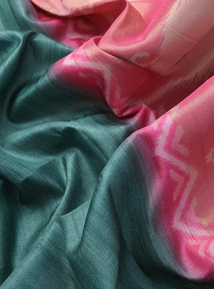 Semi matka saree sap green shade and pink with plain body and zari woven ikat style border - {{ collection.title }} by Prashanti Sarees