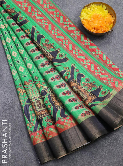 Semi matka saree teal green and red with allover kalamkari prints and zari woven border - {{ collection.title }} by Prashanti Sarees