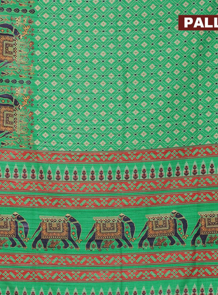 Semi matka saree teal green and red with allover kalamkari prints and zari woven border - {{ collection.title }} by Prashanti Sarees