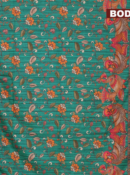 Semi matka saree teal green shade with allover kalamkari prints and zari woven border - {{ collection.title }} by Prashanti Sarees