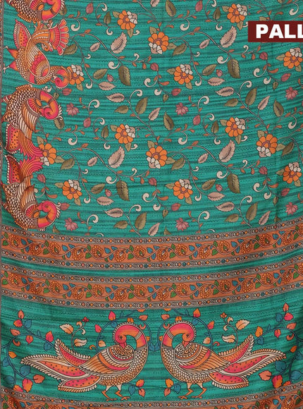 Semi matka saree teal green shade with allover kalamkari prints and zari woven border - {{ collection.title }} by Prashanti Sarees