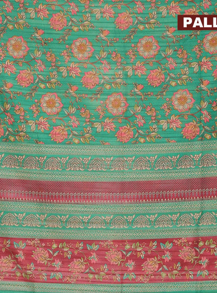 Semi matka saree teal green with allover floral prints and zari woven border - {{ collection.title }} by Prashanti Sarees