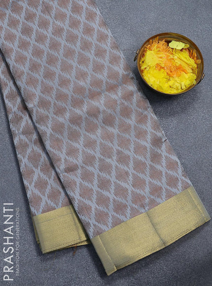 Semi raw silk saree grey with allover thread weaves and zari woven border - {{ collection.title }} by Prashanti Sarees