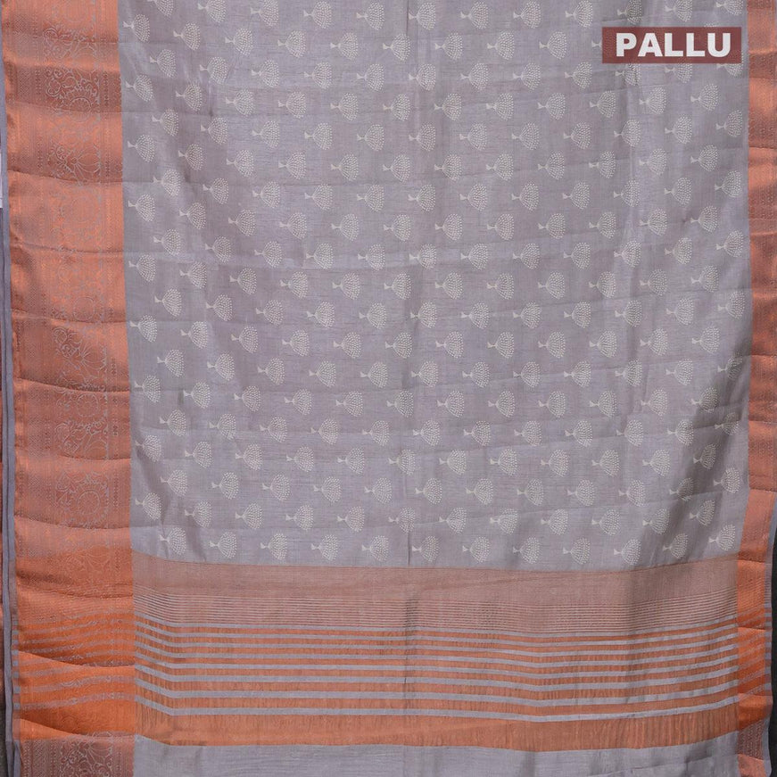 Semi raw silk saree grey with butta prints and copper zari woven border - {{ collection.title }} by Prashanti Sarees