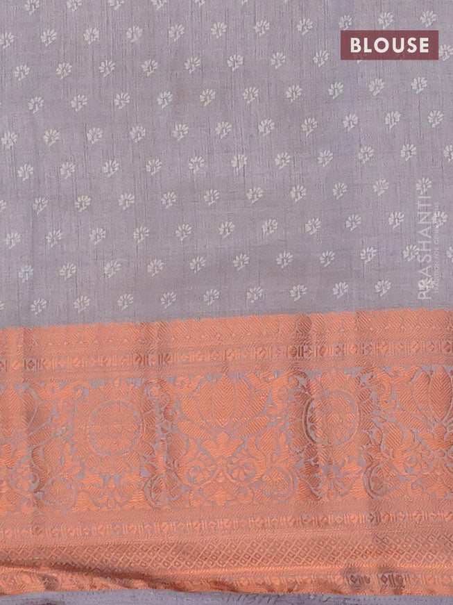 Semi raw silk saree grey with butta prints and copper zari woven border - {{ collection.title }} by Prashanti Sarees