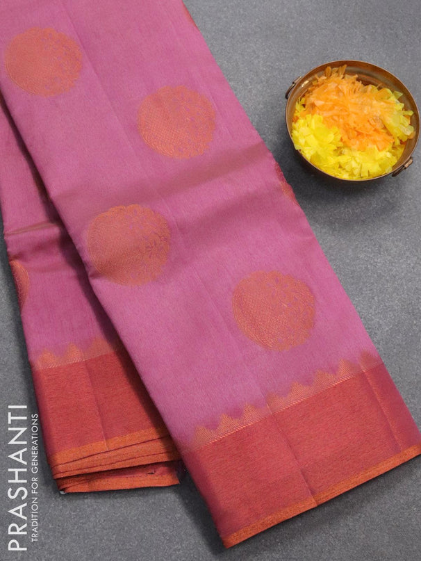 Semi raw silk saree mauve pink with copper zari woven buttas and copper zari woven border - {{ collection.title }} by Prashanti Sarees