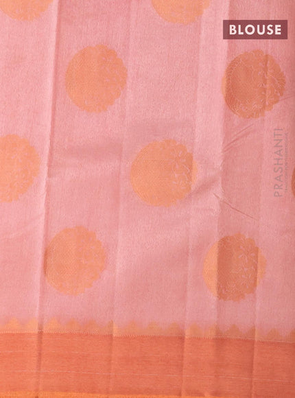 Semi raw silk saree pastel pink with copper zari woven buttas and copper zari woven border - {{ collection.title }} by Prashanti Sarees