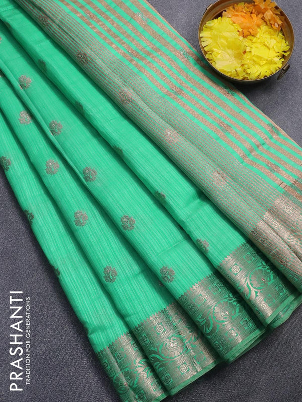 Semi raw silk saree teal green with allover zari woven buttas and zari woven border - {{ collection.title }} by Prashanti Sarees