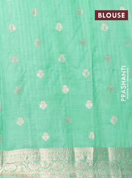 Semi raw silk saree teal green with allover zari woven buttas and zari woven border - {{ collection.title }} by Prashanti Sarees