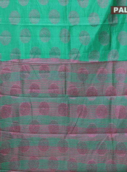 Semi raw silk saree teal green with pink zari woven buttas and pink zari woven border - {{ collection.title }} by Prashanti Sarees