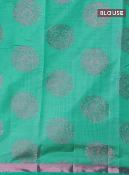 Semi raw silk saree teal green with pink zari woven buttas and pink zari woven border - {{ collection.title }} by Prashanti Sarees