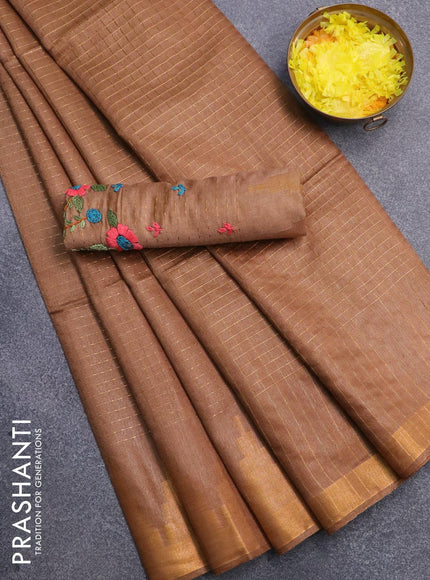 Semi tussar saree beige with allover zari weaves and seperate embroidery work blouse - {{ collection.title }} by Prashanti Sarees