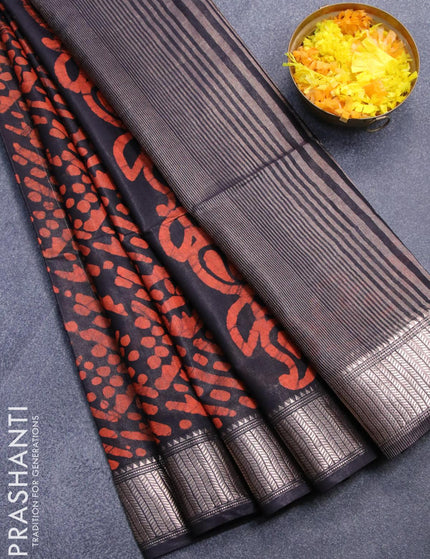 Semi tussar saree black with allover batik prints and zari woven kanjivaram style border - {{ collection.title }} by Prashanti Sarees