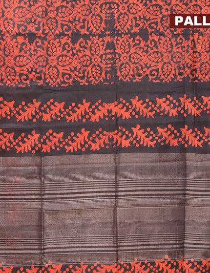 Semi tussar saree black with allover batik prints and zari woven kanjivaram style border - {{ collection.title }} by Prashanti Sarees