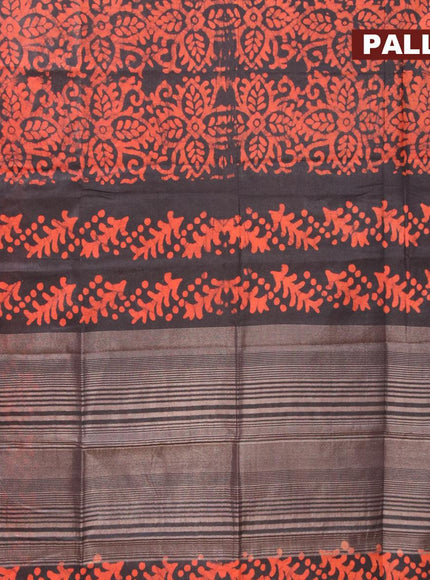 Semi tussar saree black with allover batik prints and zari woven kanjivaram style border - {{ collection.title }} by Prashanti Sarees