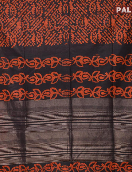 Semi tussar saree black with allover batik prints and zari woven kanjivaram style border - {{ collection.title }} by Prashanti Sarees