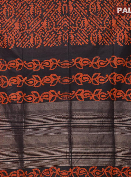 Semi tussar saree black with allover batik prints and zari woven kanjivaram style border - {{ collection.title }} by Prashanti Sarees