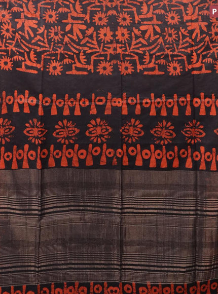 Semi tussar saree black with allover batik prints and zari woven kanjivaram style border - {{ collection.title }} by Prashanti Sarees