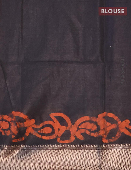 Semi tussar saree black with allover batik prints and zari woven kanjivaram style border - {{ collection.title }} by Prashanti Sarees