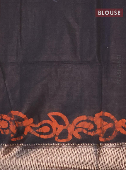 Semi tussar saree black with allover batik prints and zari woven kanjivaram style border - {{ collection.title }} by Prashanti Sarees