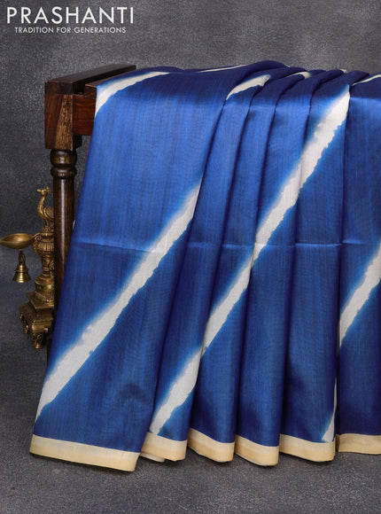 Semi tussar saree blue and pale yellow with allover leheriya prints and kalamkari printed pallu - {{ collection.title }} by Prashanti Sarees