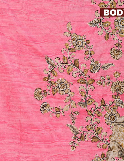 Semi tussar saree candy pink with kalamkari prints & french knot work and printed border - {{ collection.title }} by Prashanti Sarees