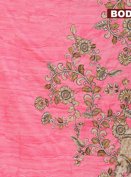 Semi tussar saree candy pink with kalamkari prints & french knot work and printed border - {{ collection.title }} by Prashanti Sarees