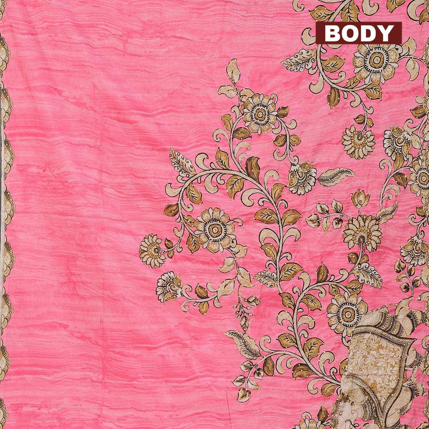 Semi tussar saree candy pink with kalamkari prints & french knot work and printed border - {{ collection.title }} by Prashanti Sarees