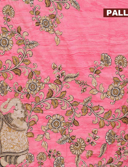 Semi tussar saree candy pink with kalamkari prints & french knot work and printed border - {{ collection.title }} by Prashanti Sarees