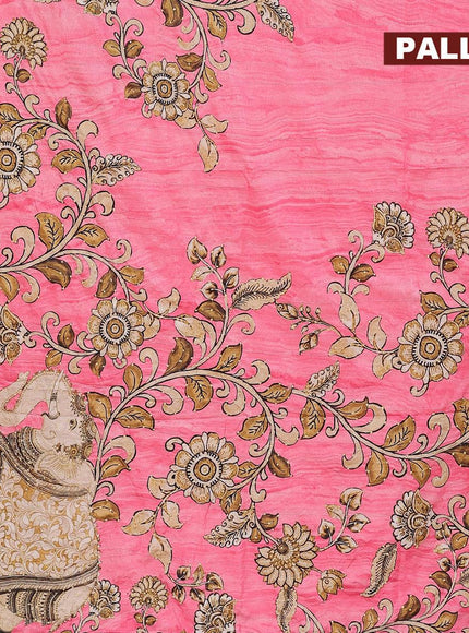 Semi tussar saree candy pink with kalamkari prints & french knot work and printed border - {{ collection.title }} by Prashanti Sarees