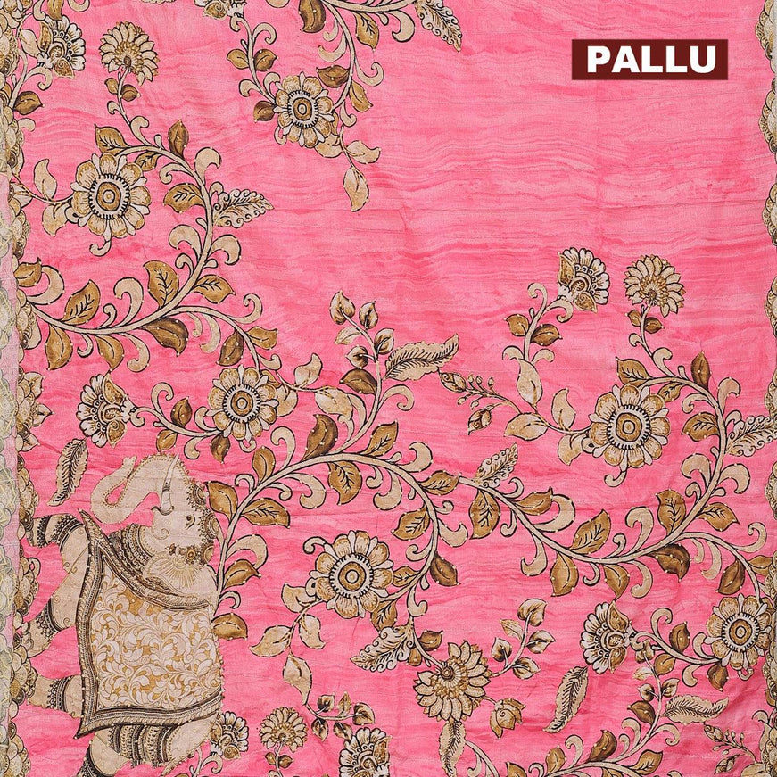 Semi tussar saree candy pink with kalamkari prints & french knot work and printed border - {{ collection.title }} by Prashanti Sarees